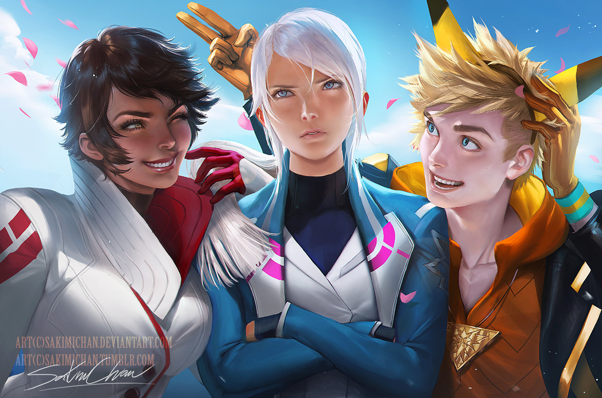 sakimichan:  Candela Blanche and spark finally done ! group piece of the gym leaders