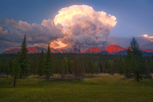 softwaring: A wildfire creates a smoke cloud behind the peaks of the Kootenay Range in Canada, 2012T