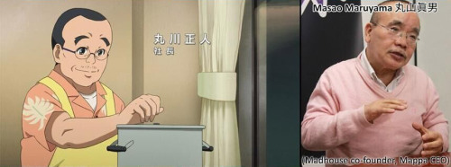 ca-tsuka:  Some cameos from “Shirobako” japanese animated series, with Hideaki Anno (Evangelion), Ichiro Itano (Mr Itano Circus), Hiromasa Ogura (background artist), Masao Maruyama (president of MAPPA), Masahiko Minami (president of BONES), Mitsuhisa