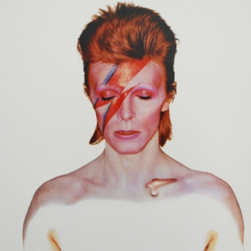 Celia Philo, artwork for Aladdin Sane, 1973. Bowie and his minimoog. Source Portrait via hypergaller