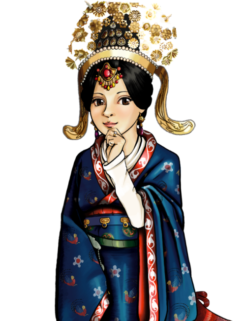 Sui or Tang Dynasty noblewoman in ceremonial pheasant robes. With and without background. Done in Pr