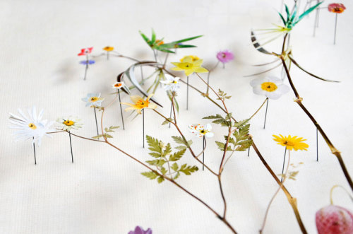 asylum-art:  Delicate Flower Constructions By  Anne Ten Donkelaarnetherlands-based artist anne ten donkelaar constructs her intricate flowerscapes using both real pressed flowers that she collects collaged with paper floral elements. the series of three-d