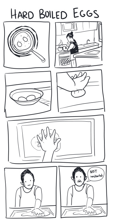 never did get my hardboiled eggsALT ID:[ A vertical comic in 7 panels, drawn sketchily in dark blue 