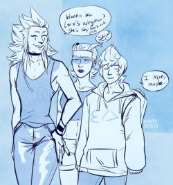 mintyskulls:  Music AU might become a series of related drabbles eventually? It depends on free time and whatnotAnyway Roxas gets to be Larx’s wingman because he sees Aqua around what with doing his whole musician interview stuff and collabs and whatnotDo