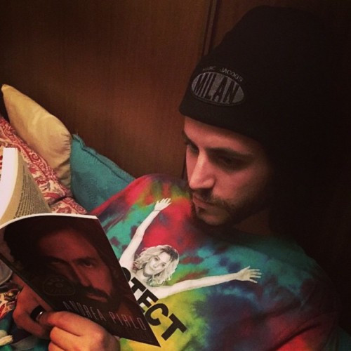 Regram! me reading #andreapirlo #pirlo’s #biography with my @chloenorgaard shirt #marcjacobs