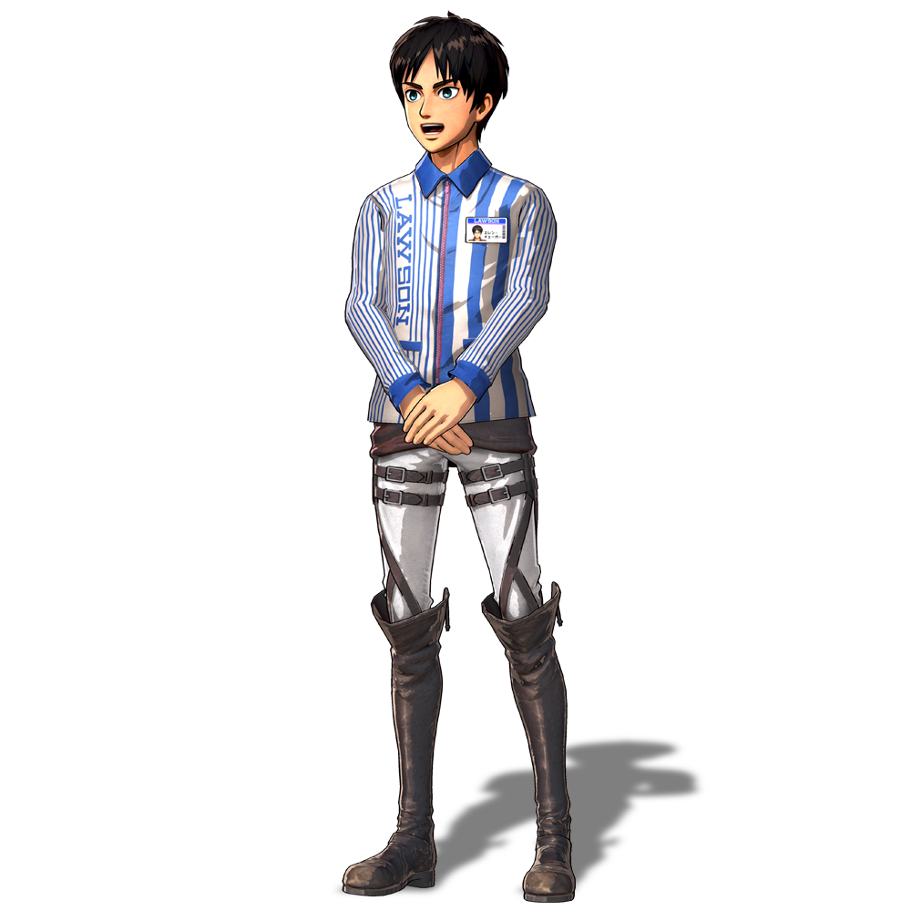 The standard and DLC costumes for Eren in the KOEI TECMO Shingeki no Kyojin Playstation