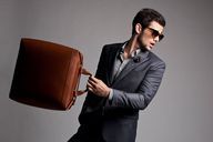 Grey Suit with Checkered Shirt & Bonastre 24 hr Bag http://bit.ly/1e3N98A