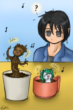 spectralpony:  Comic Intermission:Dance Party~! ^0^ Oki: Wheeee~!Ryn: Oki…what is that?Oki: He is Groot!Ryn: What’s a Groot?Groot: I am Groot!Ryn: But…what is a Groot?Oki: He is! Ryn: …((Went to see Guardians of the Galaxy this past Friday.