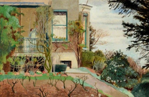 The Garden   -    Evelyn Mary Dunbar British,  1906–1960oil on millboard ,   21 x 32,6 cm.