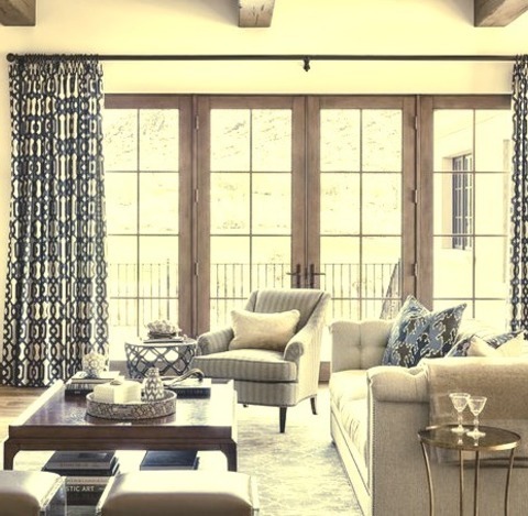 Open - Family RoomExample Of A Medium-sized, Open-concept Tuscan Family Room With White Walls, A Wall-mounted