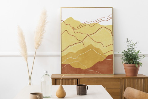 Boho wall art set of 3 prints, Terracotta and mustard yellow wall art, Abstract mountains landscape 