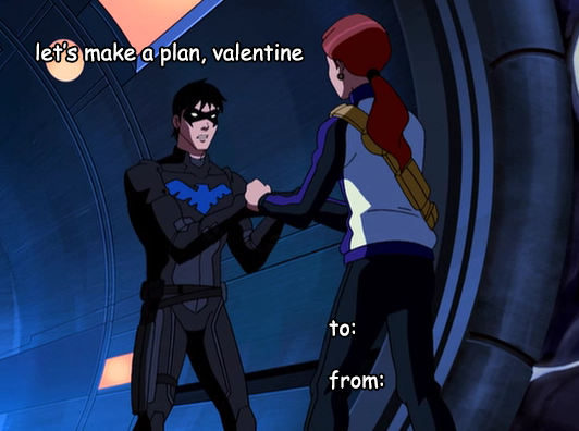 young justice batgirl and nightwing kiss