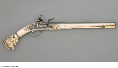 Ivory handled flintlock pistol originating from Maastricht, Belgium, circa 1660.  The furnishings of