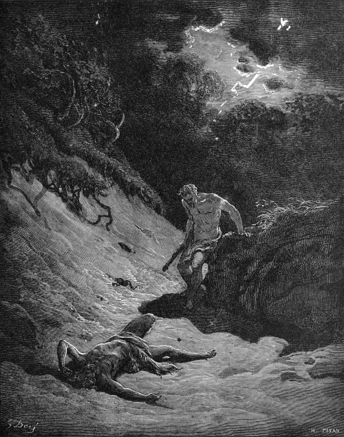 superbestiario:  Gustave dore, The holy bible.  On wikiart Adam and Eve Are Driven out of Eden Cain Slays Abel The Confusion of Tongues (The tower of Babel) The Deluge Jacob Wrestling with the Angel Samson Slays a Lion The Destruction of Leviathan David