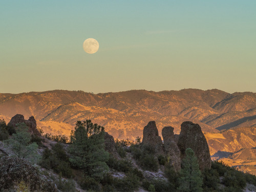 Full moon, Pinnacles National ParkThe beautiful rock formations which make this park stand out are a