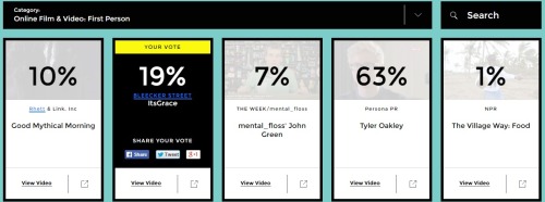 gracehelbig:  hellabigass:gracehelbig has been nominated for a Webby and is currently in second place.Keep voting here!  YAY! GO TEAM!  Do it!  Show the love!