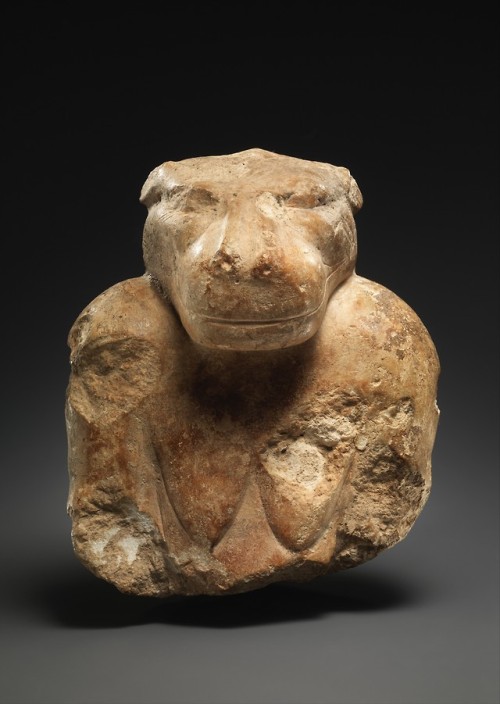 Ancient Egyptian statue (limestone with plaster and paint) of the upper part of a hippo goddess.  Ar