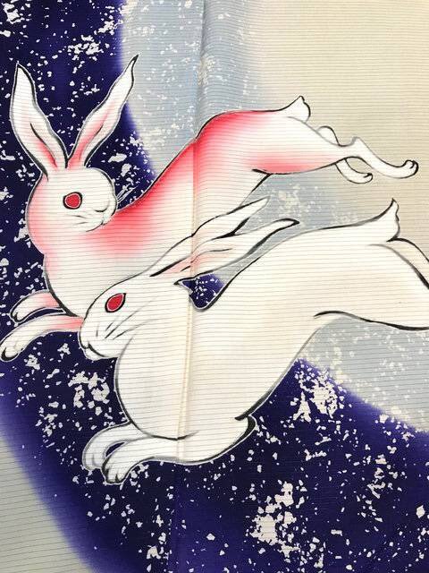 Rabbits on the waves, vintage summer kimono seen onThis very ancient motif might have appears with t