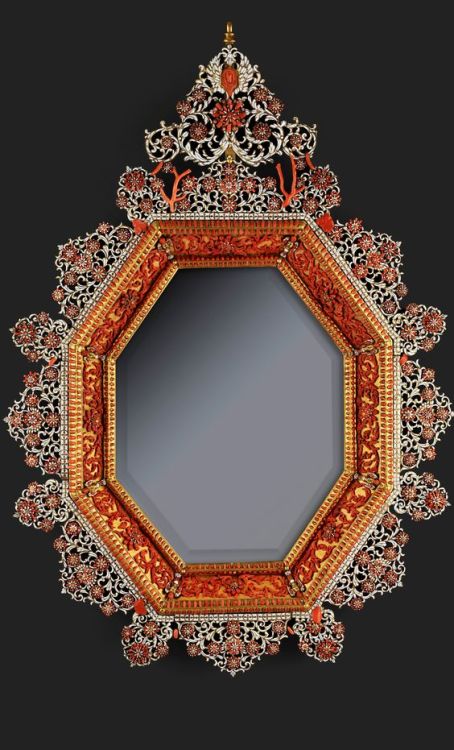 treasures-and-beauty: by Trapani (Sicily), late 17th c a pair of octagonal mirrors features an even 