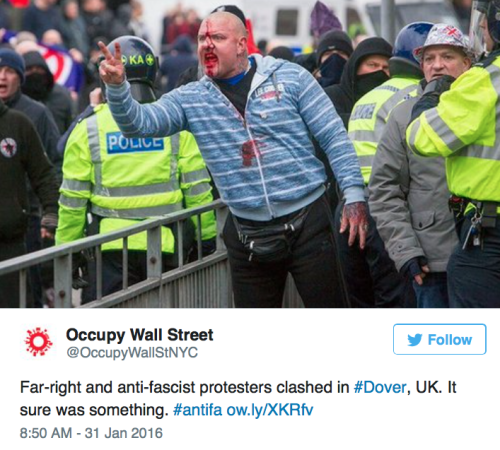 micdotcom:  Gut-wrenching photos show the violent clash between Neo-Nazis and pro-refugee protesters On Saturday, a group of fascist nationalists were waiting for anti-fascist protesters at a service station in Maidstone, United Kingdom. The neo-Nazi