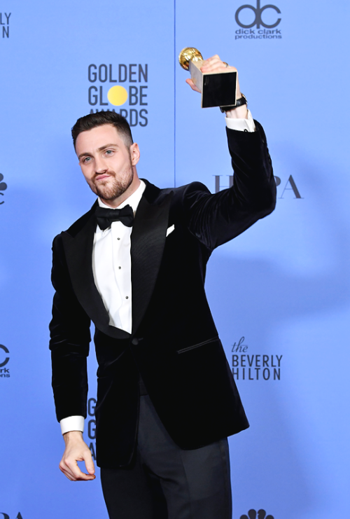 awardseason:   Aaron Taylor Johnson, winner of Best Supporting Performance in a Motion Picture for ‘Nocturnal Animals,’ poses in the press room during the 74rd Annual Golden Globe Awards held at the Beverly Hilton Hotel on January 8, 2017 in Beverly