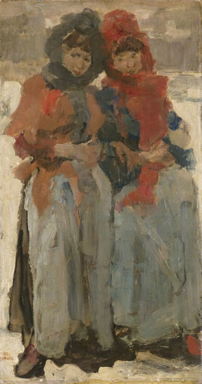 Isaac Israëls  -  Two Young Women in the Snow,  ca. 1890 Dutch, 1865-1934 Oil on panel