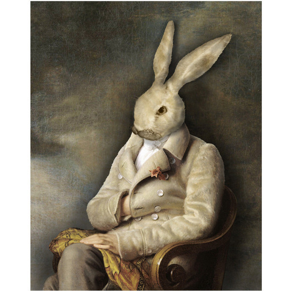 Untitled  White Rabbit  Portrait Print Digital Art  Surreal  