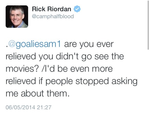 shybooklover:You’ll never hate the Percy Jackson movies like Rick Riordan hates them