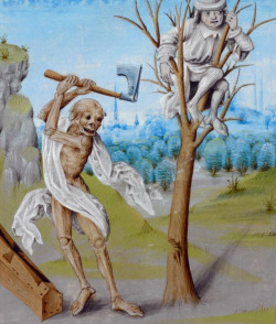 deathandmysticism:Jehan Froissart, Death Chopping Down a Tree, 15th century