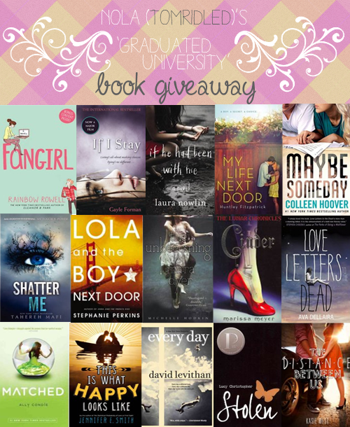 tomridled:  In order to celebrate my graduation from university, I’m hosting a book giveaway! Must be following me (sorry guys, but maybe you’ll like my blog?!) Reblogs and likes both count as entries You can choose any of the books listed above.