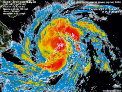 dimmitutto:  okolnir:  smorescake:  stannisbaratheon: TYPHOON HAIYAN RIPS THROUGH CENTRAL PHILIPPINES Typhoon Haiyan is a Category 5 storm, the strongest typhoon of 2013 and said to be the “most powerful ever” to make landfall (with winds near 195-200