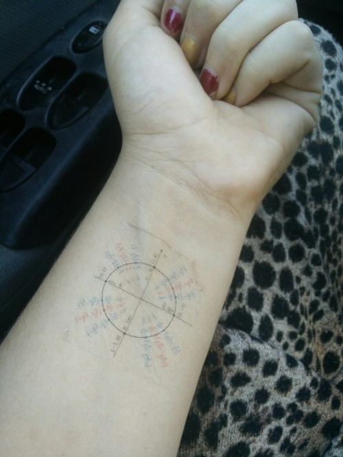 I am a proud wearer of a unit circle tattoo. A temporary one. They really exist: http://www.zazzle.c
