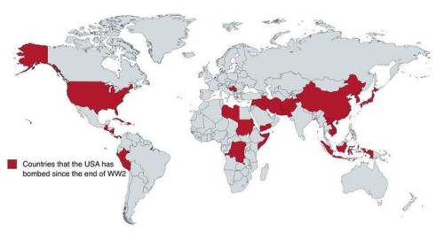 mapsontheweb:Countries that the USA has bombed since the end of WW2.