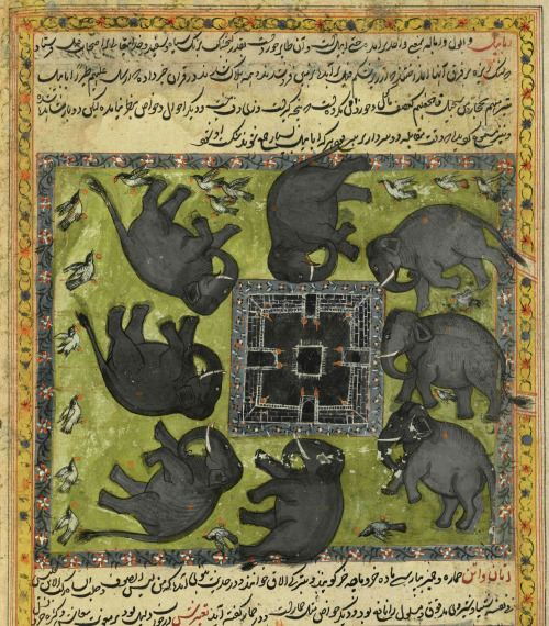 nobrashfestivity:book of wonders, Sketches event of a military attack elephants Abraha al-Haiyawan H