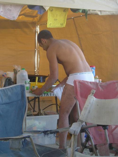 white-briefs-lover: Yeah, that’s cool on the camping site. Walking around in just your white underwe