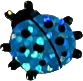 sticker of a blue ladybug. it has a glittery foil finish.