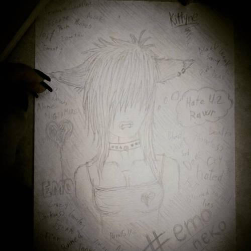 Sometimes i draw and i suck at it :( #emo #emogirl #emocat #emoneko #neko #nekogirl #dark #darkneko #meow #sad #cry #sadness #fallen #darkness #dead #death #numb #emotions #hated #hurt #kittyne #femmiecristine #gothgirl #alternative