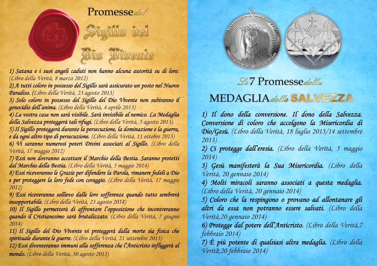 •*¨`*•✿ Promesse del Sigillo del Dio Vivente e della Medaglia della Salvezza, files da stampare
Per saperne di più http://messaggidivinamisericordia.blogspot.com/2017/11/promesse-del-sigillo-del-dio-vivente-e.html