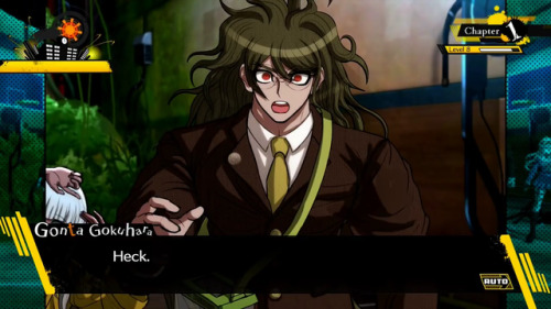 fakedrv3screenshots:Kaito: Swear words are illegal now. If you say one, you’ll be fined.Gonta: Heck.