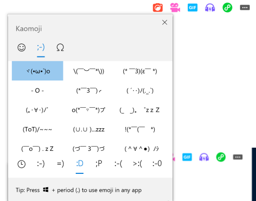 specimen-jar:phantomrose96:The key shortcut of “windows key” and “.” held together has changed my lifelikeemoji access? supremely powerful 🙂💖ButKaomoji ?The year is 2013 and I am unstoppable ヾ(•ω•`)o o(*￣▽￣*)ブo(*°▽°*)oI