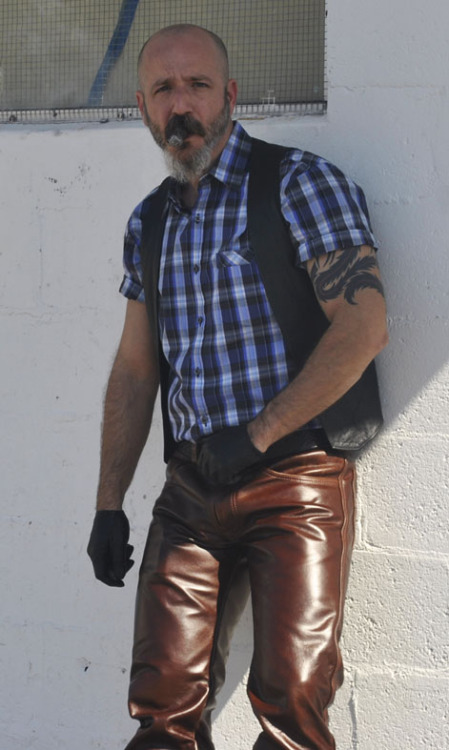 November 28, 2013.  Blue and Brown Series.  Custom leather pants by Jason Pelky of Leather