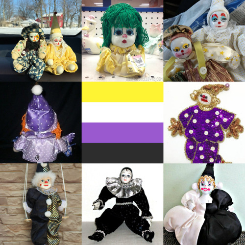 Nonbinary clown moodboard for anon-mod mylo