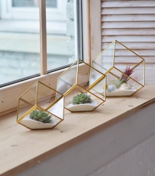 sosuperawesome:Geometric Terrariums and Candle Holders, by The Glass Garden on Etsy