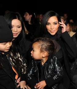 kimkardashianfashionstyle:  February 14, 2015 - Kim Kardashian, North West &amp; Alaia Wang at the Alexander Wang Fall 2015 Fashion Show in NYC.   