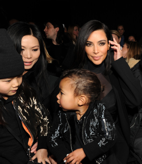 kimkardashianfashionstyle:  February 14, 2015 - Kim Kardashian, North West & Alaia Wang at the Alexander Wang Fall 2015 Fashion Show in NYC.   