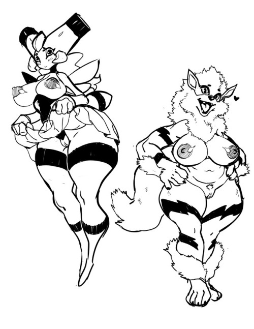 oh-jiji:battle of thiccness, anthro pokemon sketches.