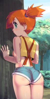 daily-manga-hentai:  [Trainer] misty up against a tree.