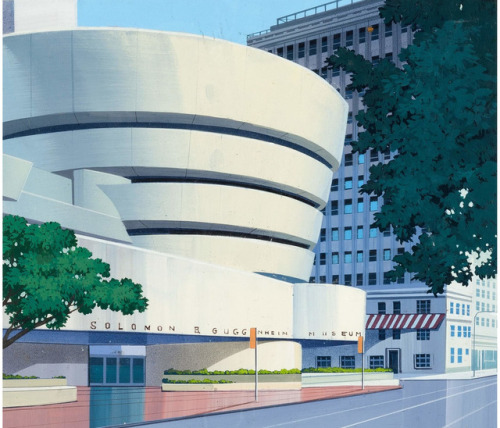 Background cels from the 1994 Marvel cartoon, Fantastic Four. Painted in gouache on board.