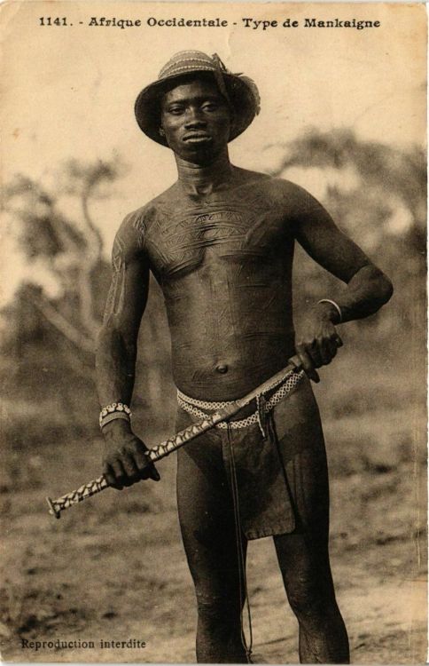 cartespostalesantiques: Ethnic type for Senegal with scarificationvintage postcard, early 1900′s