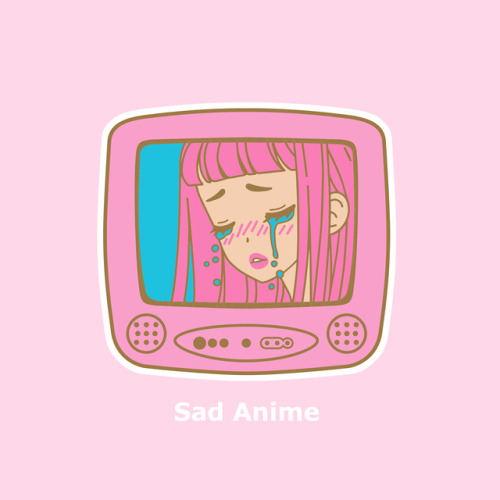 Sad Anime. Design and finished product (enamel pin)